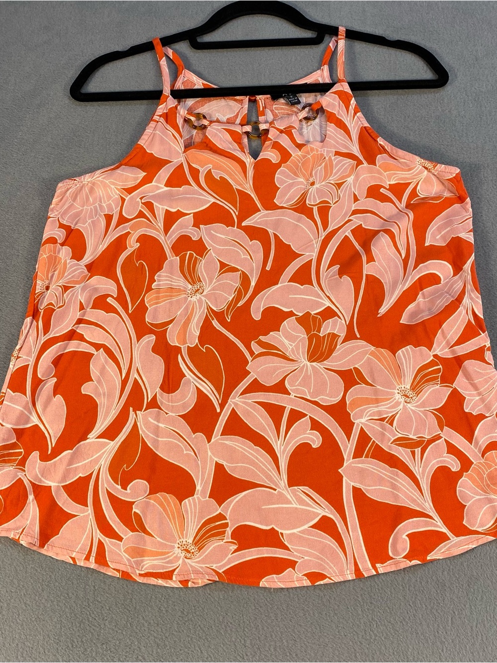 A.U.W. Women’s Floral Halter Neck Camisole Tank in Bright Orange and Soft Pink,S